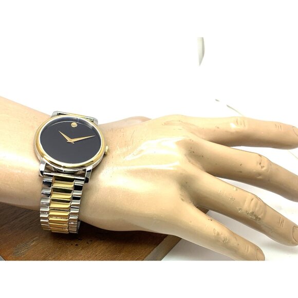 Movado Men's Watch 2100016 Museum Black Dial Swiss Quartz Two Tone Steel 39mm - Picture 5 of 14